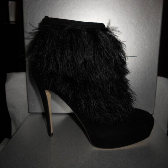 Brian Atwood ALEXA Ostrich Feather Suede Platform Ankle Bootie Boots Shoes - Picture 6 of 13